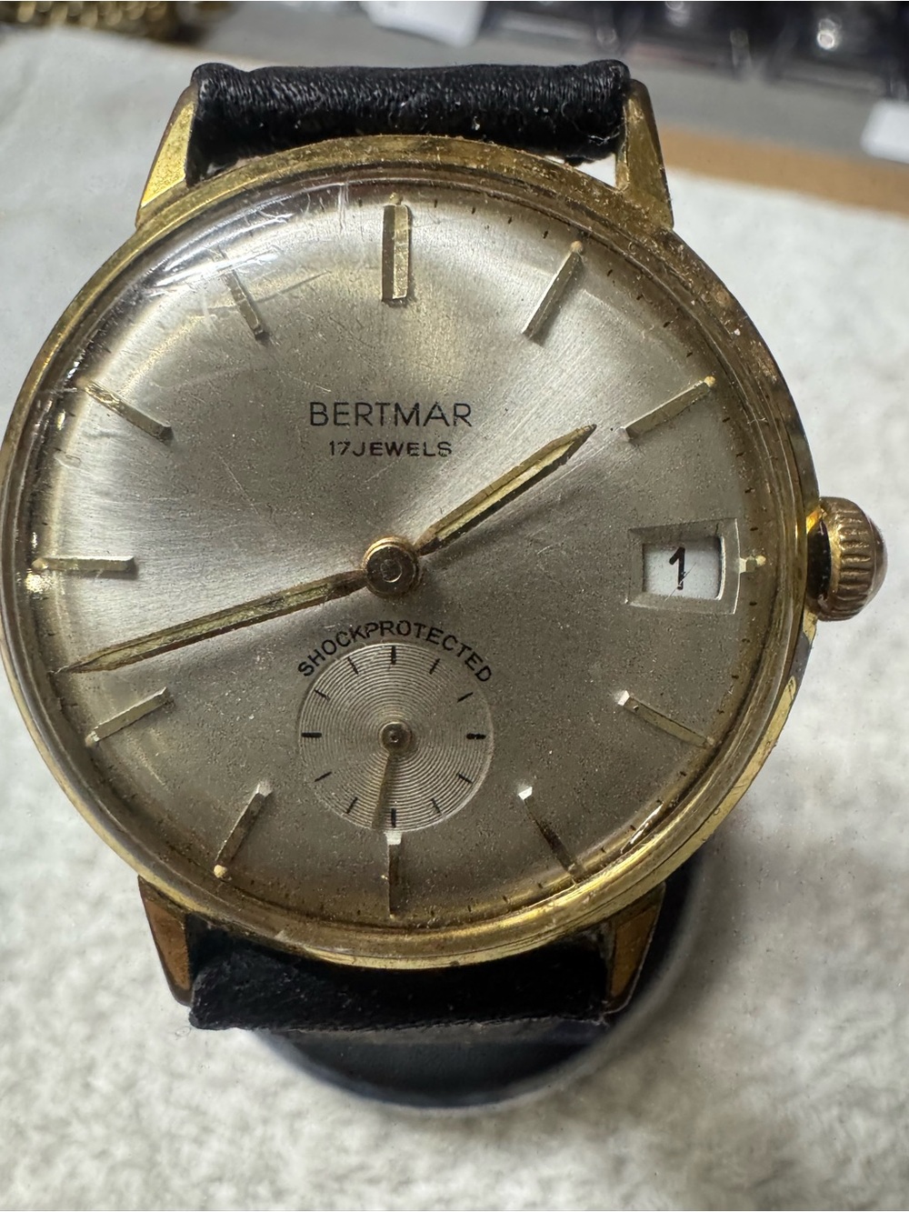 betmar 17 Jewels Gold-Tone Men's Dress Watch - Gold Dial, Black Strap